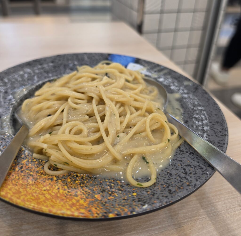 skinny chef aglio olio with truffle mushroom soup