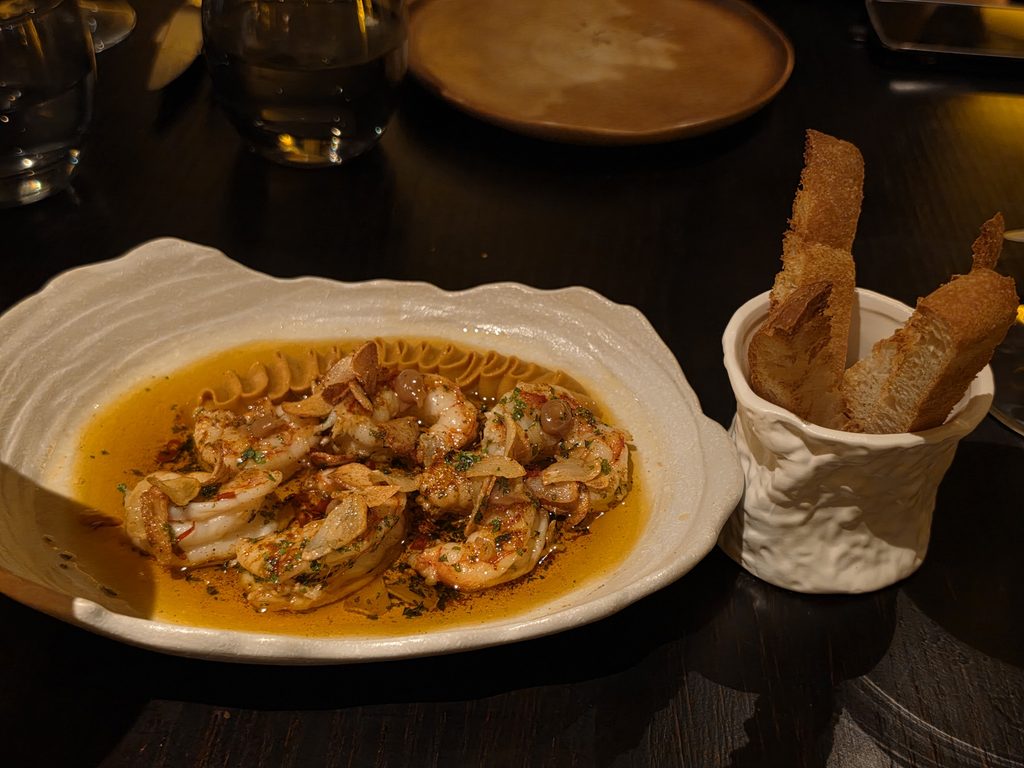 FOC Restaurant Singapore: An Incredible Barcelona Dining Experience in Singapore 10 King Prawns “Al Ajillo” in Rich Garlic Sauce and Spicy White Beans Emulsion, served with Toast